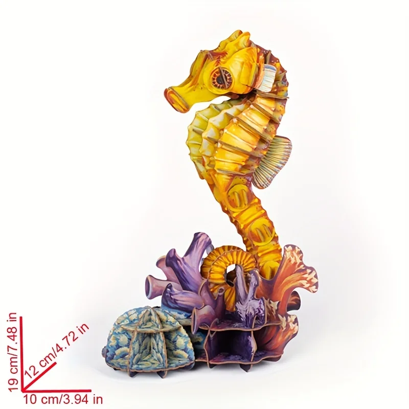 Seahorse 3d Kraft Paper Puzzle Diy Creative Splicing Model Of Marine Animals Home Decoration Crafts Small Ornaments