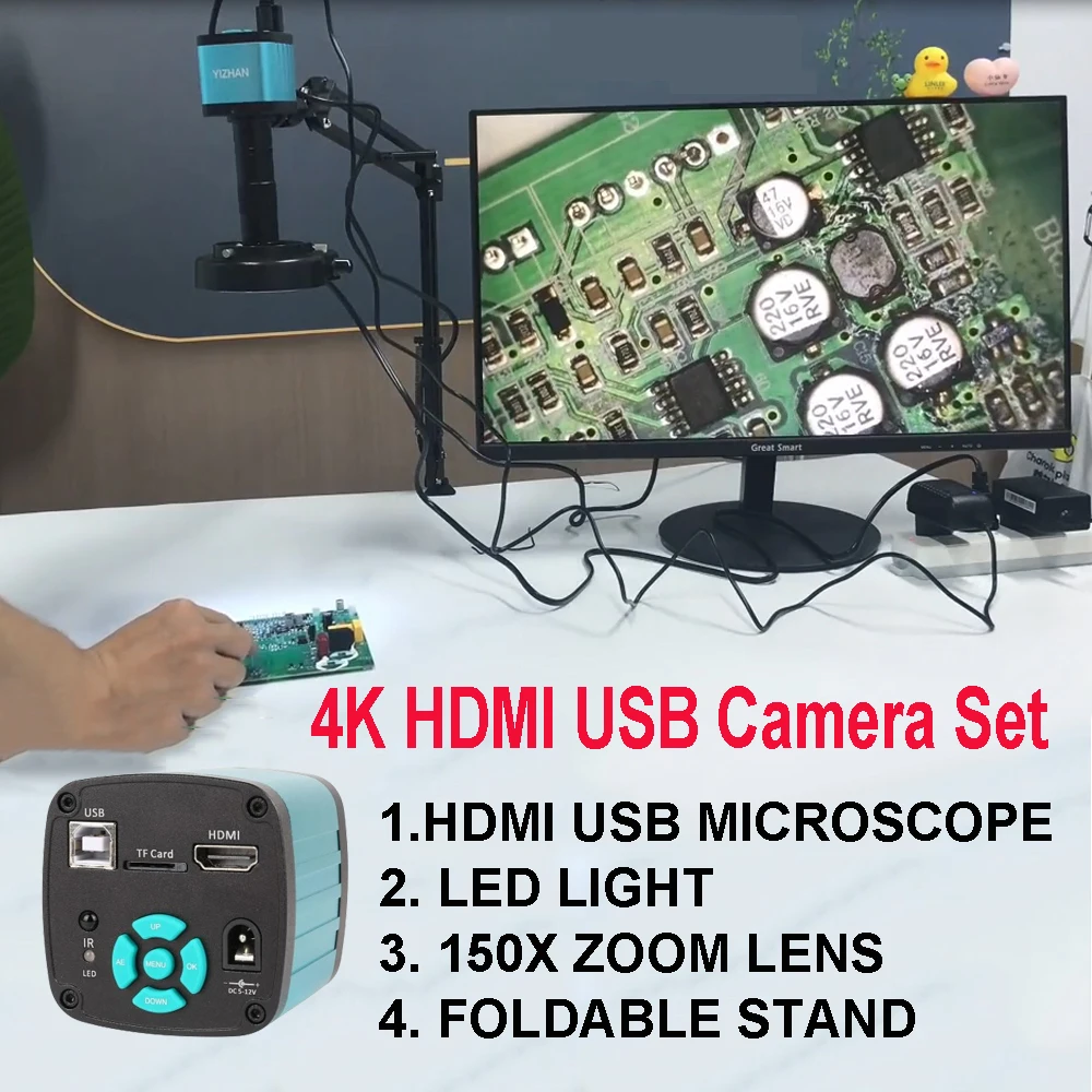 4K 48MP TYPE-C/USB/HDMI/VGA Electronic Digital Industrial Microscope Camera USB Microscope 150X Lens Microscope Repair Welding