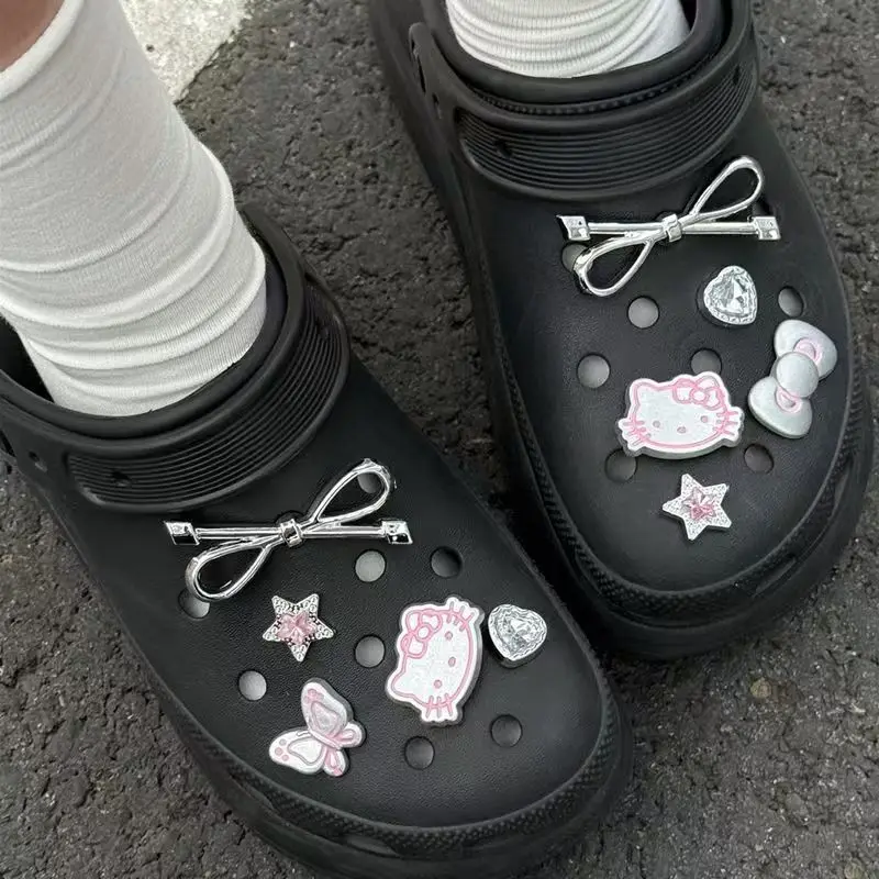 10Pcs Hello Kitty Shoe Charms Set for Sandals Clogs Pins DIY Accessories Silver Cartoon Shoes Buckle Decorations image 4
