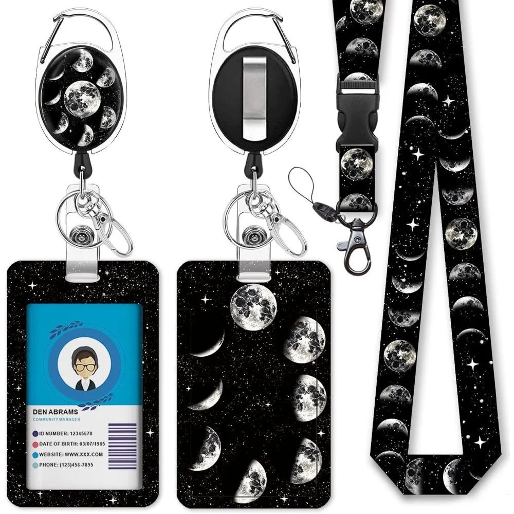 

ID Badge Holder with Lanyard Badge Reel Retractable, ID Holder Keychain Clip Name Tag ID Card Holder for Work Office