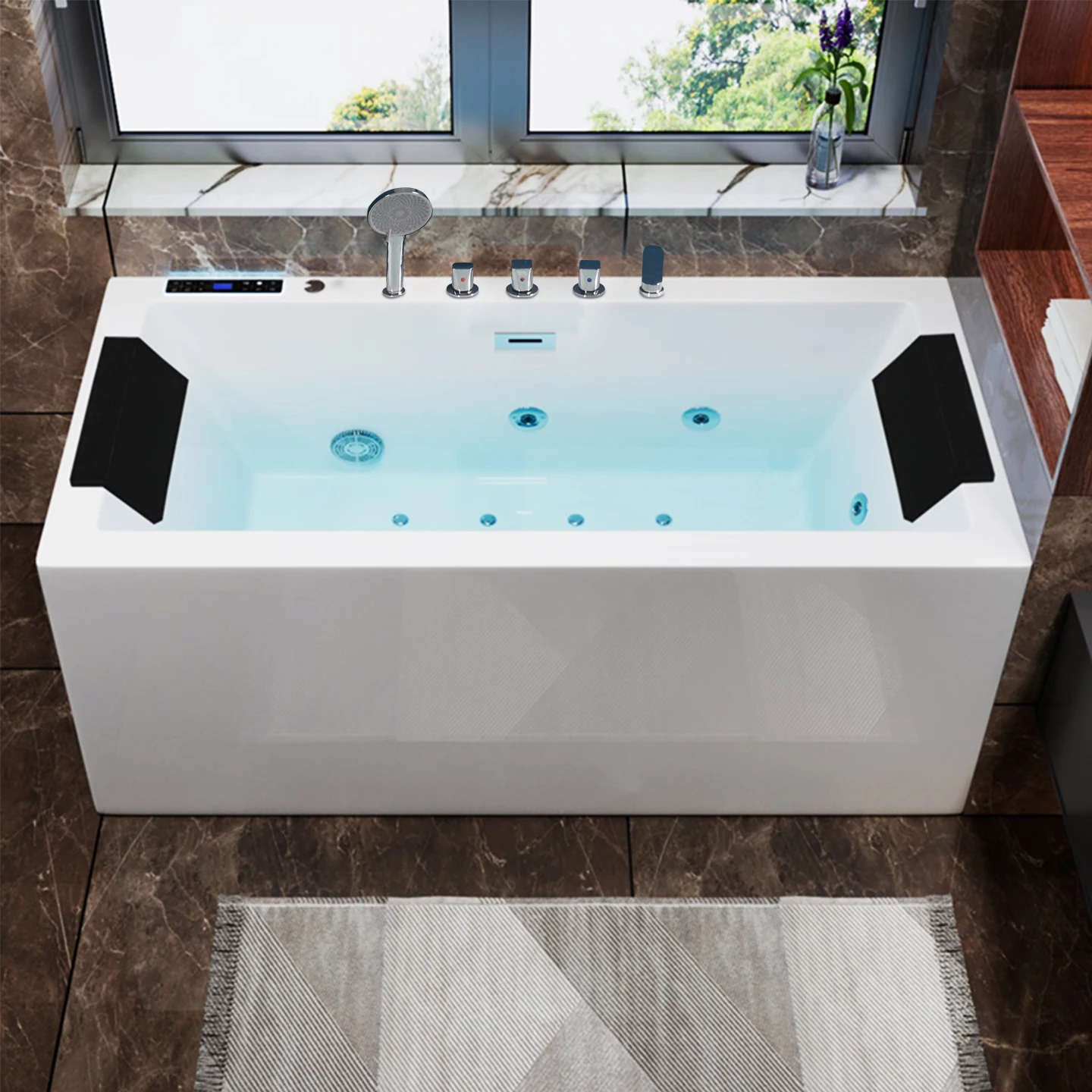 

Luxury Modern 1.7-Meter White Rectangle Bubble Massage Whirlpool Bathtub Vortex Free-Standing Square Design for Large Apartments