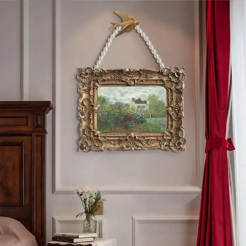 Premium European Vintage French Carved Pearl Necklace Swallow Wall Art Sets Niche Light Luxury Decor For Entryway Dining Bedroom