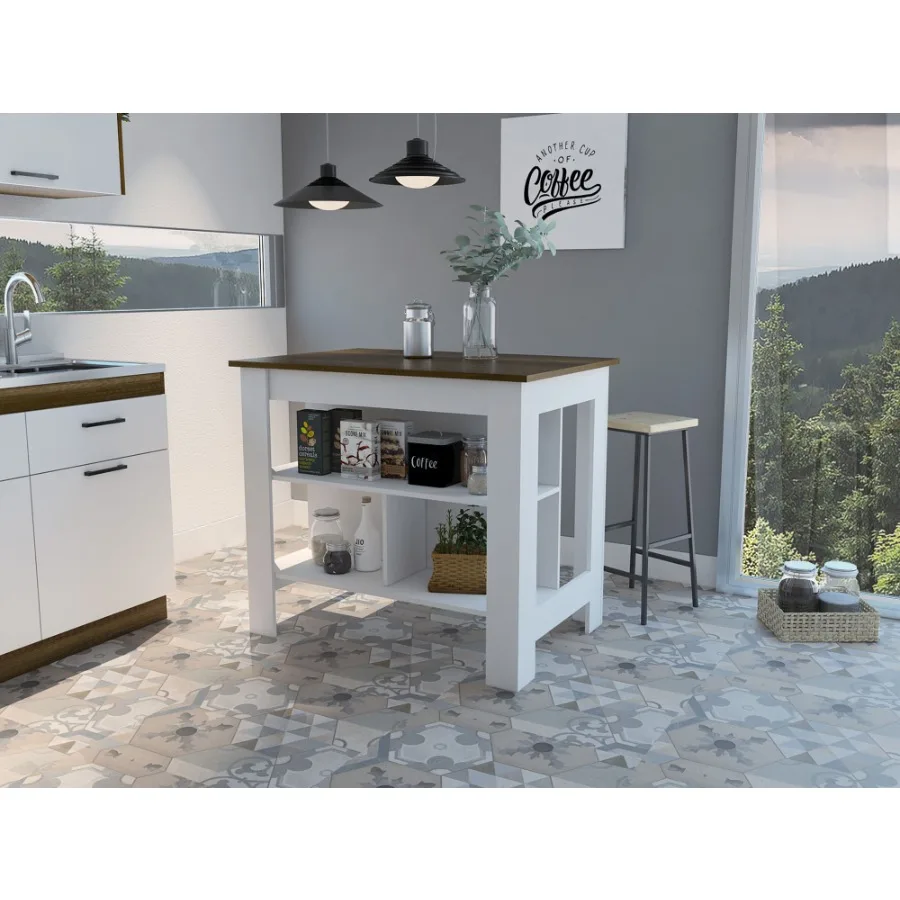 

Rockaway 3Shelf Kitchen Island White and Walnut