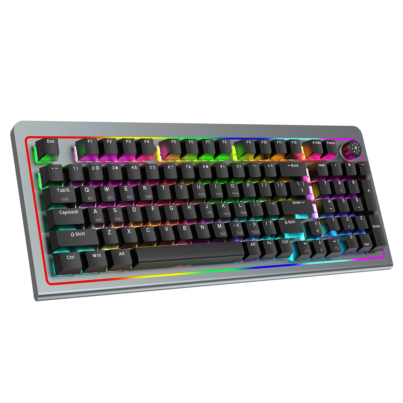 for Tri-mode Aluminum Frame Mechanical Keyboard with knob Wireless RGB Computer 87 Keys Low Profile Mechanical Keyboard