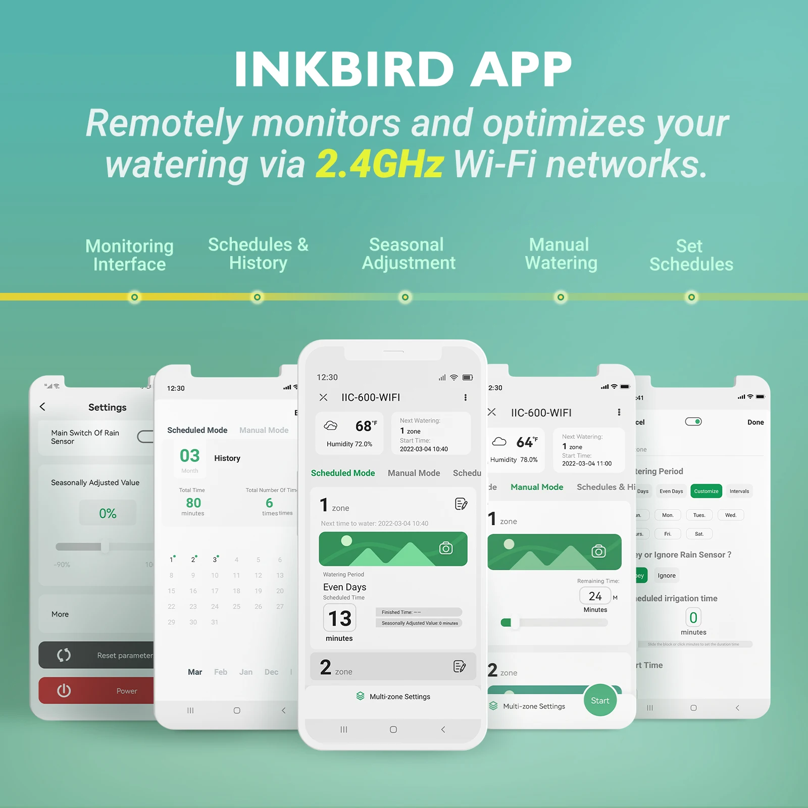 INKBIRD IIC-600-WiFi Garden Water Timer APP Indoor Outdoor APP Monitoring Irrigation System Controller with Seasonal Adjustment