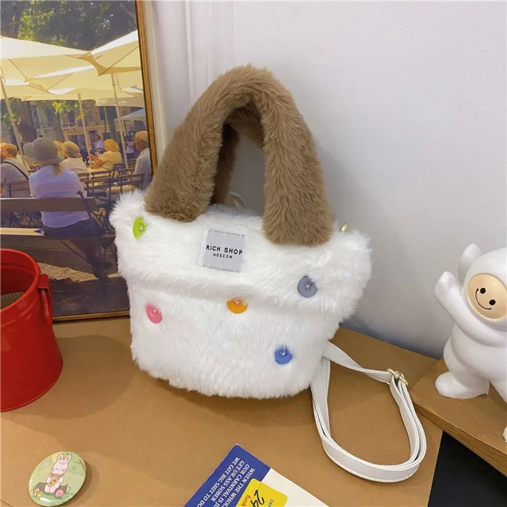 

Kawaii Fluffy Button Plush Tote Bag Korean Style Shopping Bag Plush Handbag Messenger Bag Bucket Bag Plush Crossbody Bag Ladies