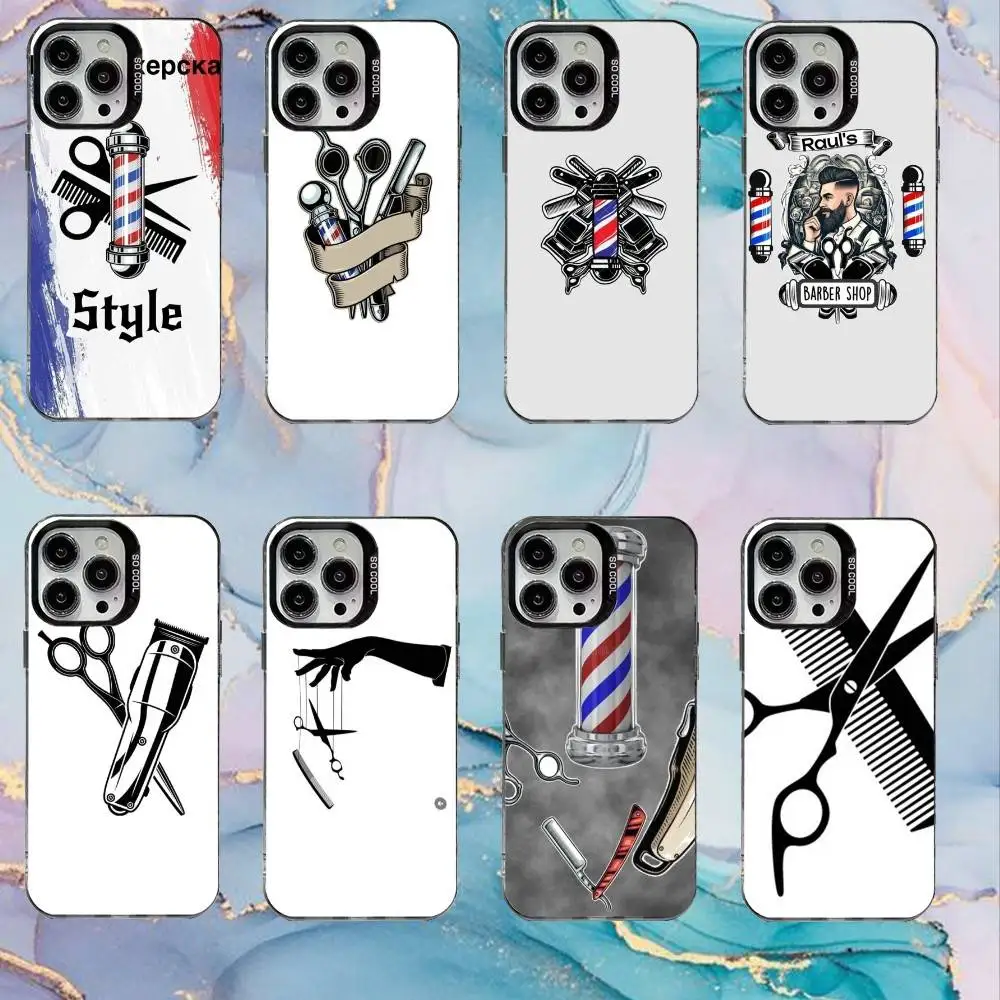 

Barber Shop Hair Stylist Salon Phone Case For iPhone17,16,15,14,13,12,11 Plus,Pro Max Black Candy Matte Shockproof Cover