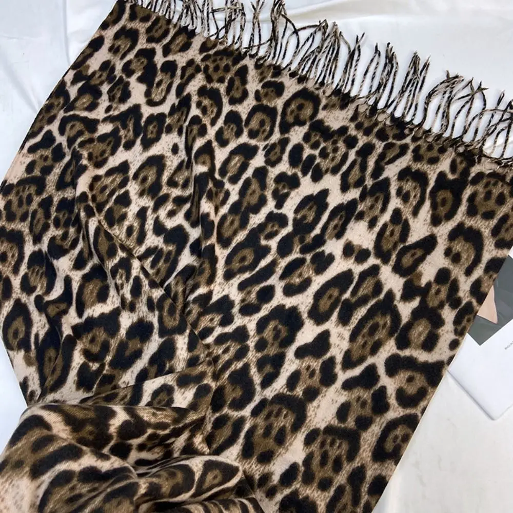 New Classic Leopard Print Scarf Thickened Women Print Fringe Shawl Versatile Stylish Warm Blanket