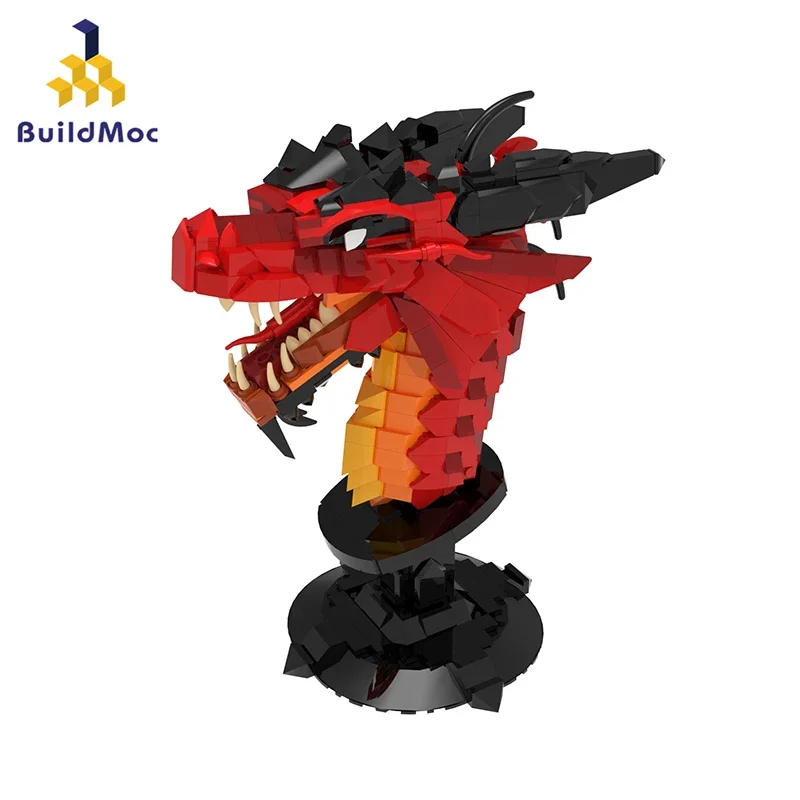 

MOC Western Colorful Red Flame Dragon Head Building Blocks Set Power Symbol Dragon Display Model Toys For Children Birthday Gift