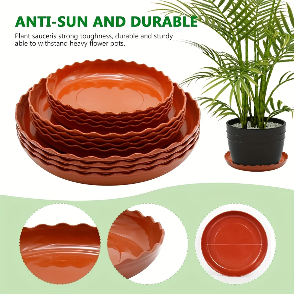 波型縁の植木鉢底皿 – 厚みのある丸型プラスチック製水受け皿 - Drip Tray Saucer のレビューと価格