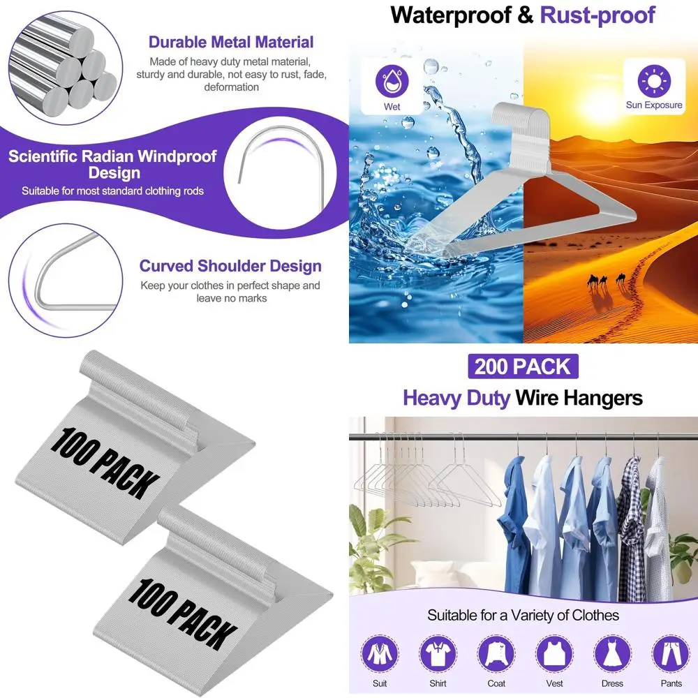 

200 Pack Heavy-Duty Metal Hangers for Various Clothing, Space-Saving, Non-Slip, Ultra Thin, 16 Inch, Silver