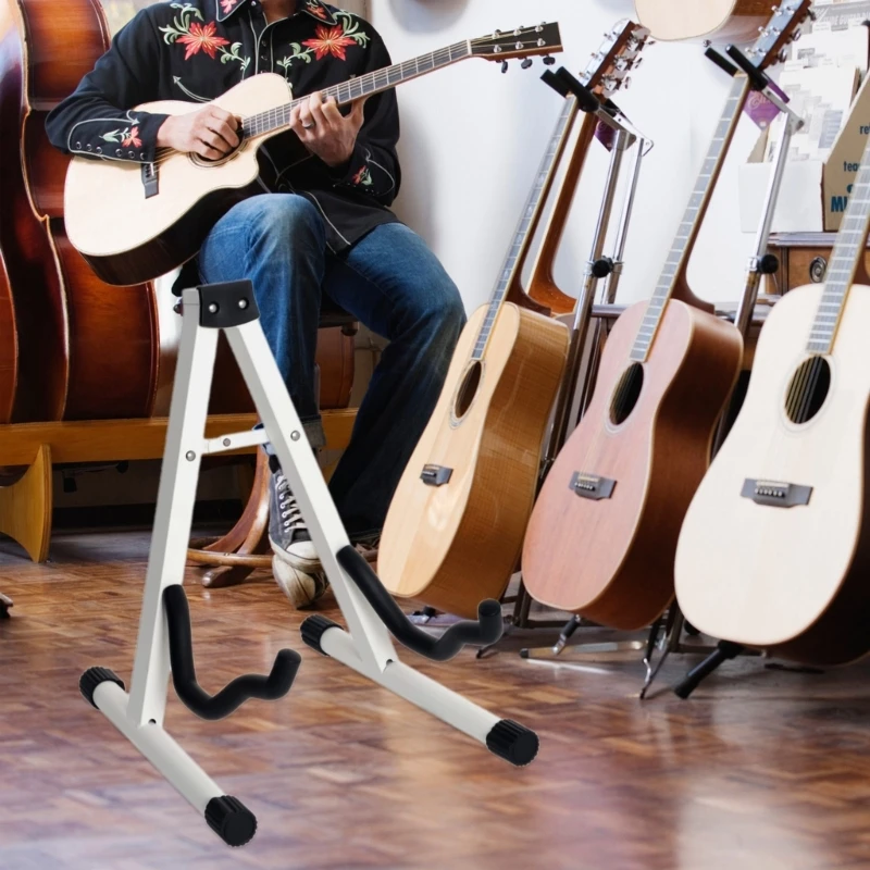 YD61 Universals Folding Acoustic Guitar Stand Adjustable Metal Floor Guitar Holder Portable A-Frame Musical Instrument Stand