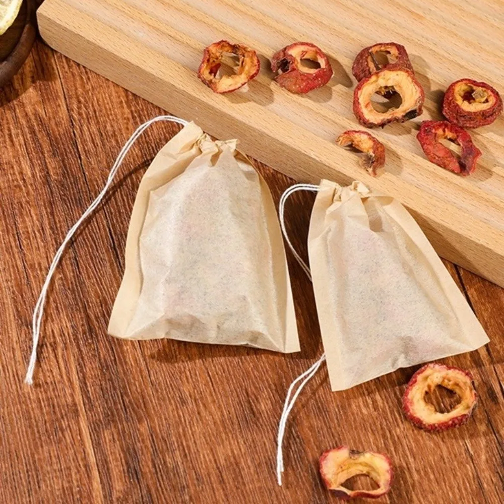 100 pieces/set Natural Filter Paper Tea Bag Empty Household Drawstring Teabags Multi Functional Spice Filters Sachet Making