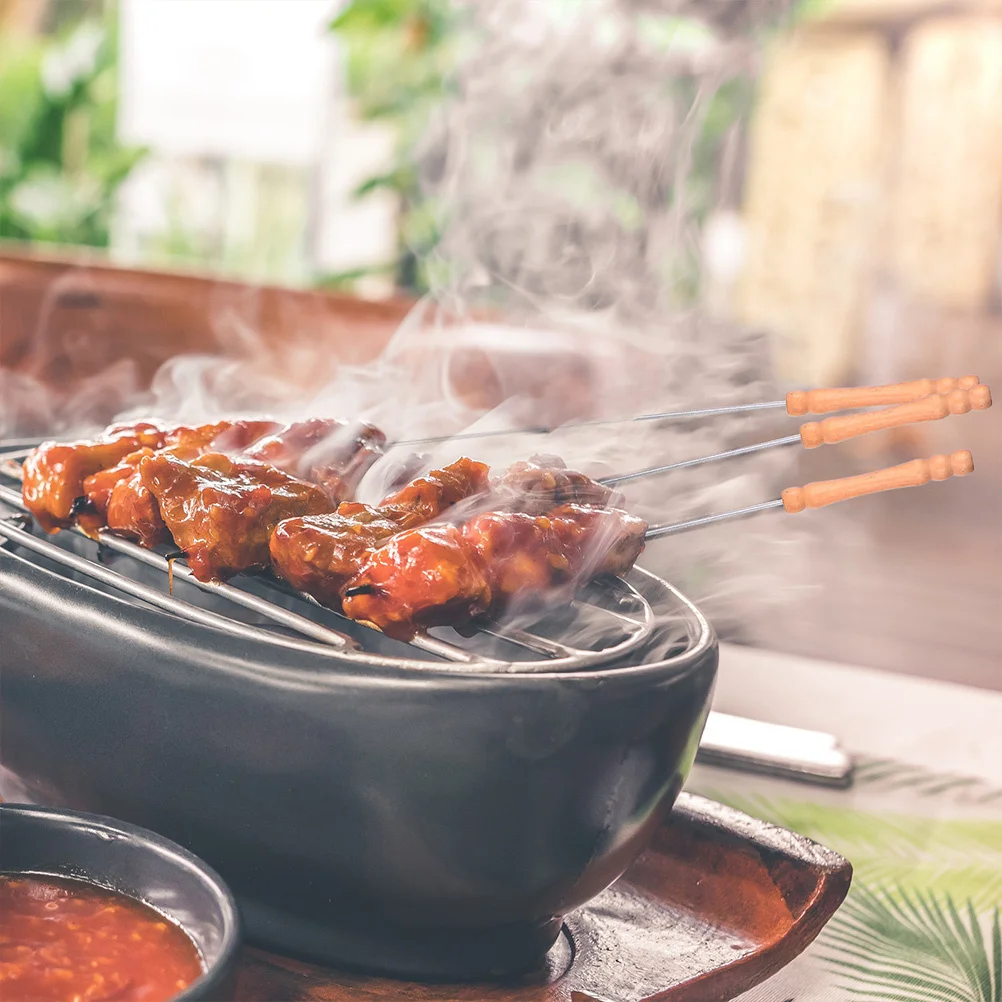 

24Pcs Stainless Steel Barbecue Skewers Wood Handle Long Grilling Sticks for Outdoor Cooking Party Reusable Metal Barbecue Tools