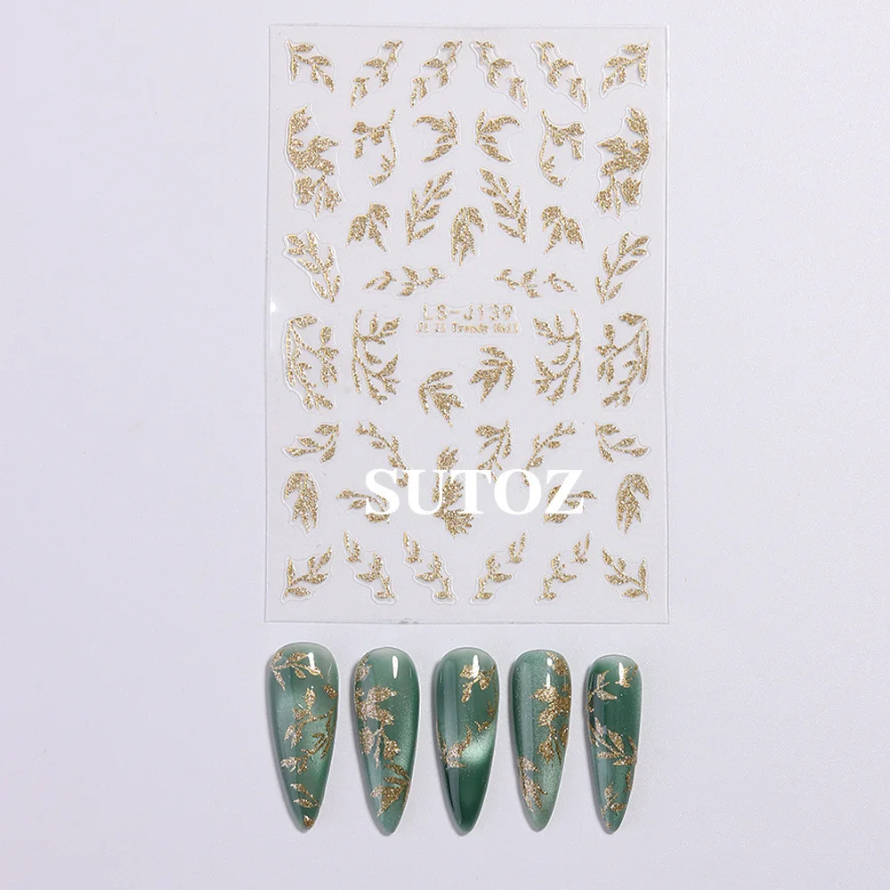 ホットネイルステッカー ホットスタンピング グリッターパウダー ゴールデンブランチ ジェイドリーブス ツリーリーブス 裏面粘着ネイルステッカー