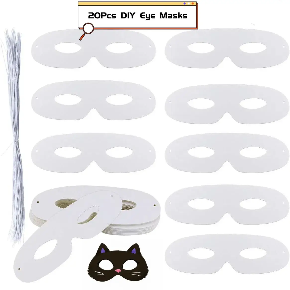 

20Pcs,White Paper Eye Masks, DIY Blank Plain Masquerade Masks for Costume Parties Halloween Party Favors