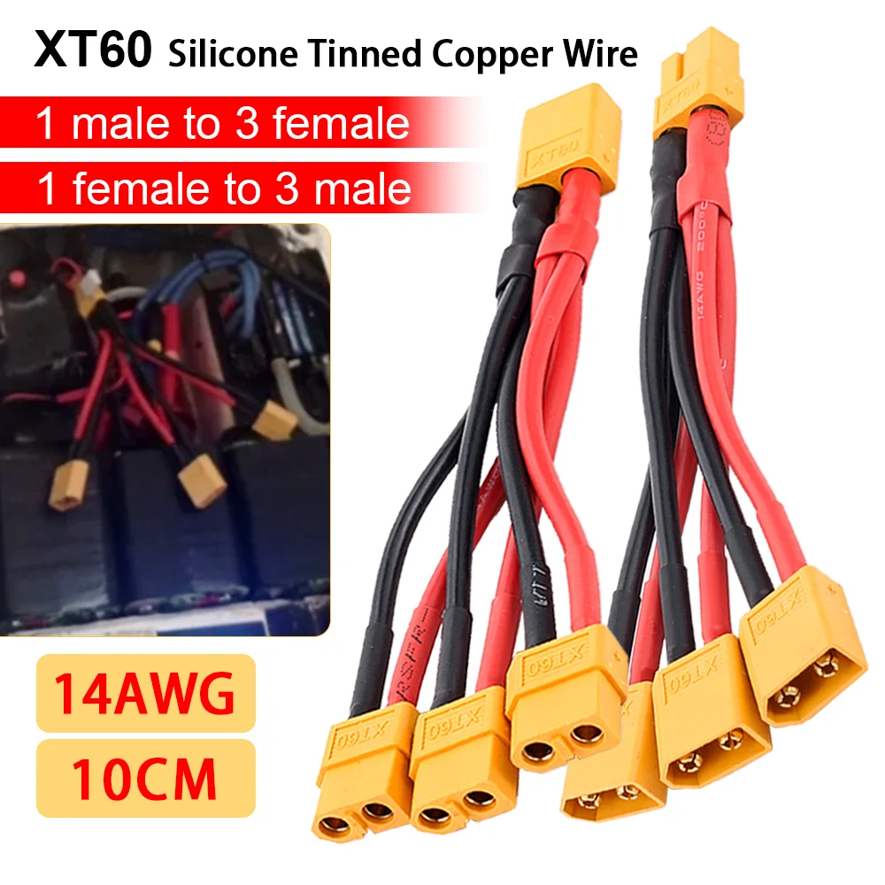 XT60 Male Female Bullet Connectors For RC Lipo Battery Battery Charger Motor 3-Way 14AWG Silicone Wire Dual Extension