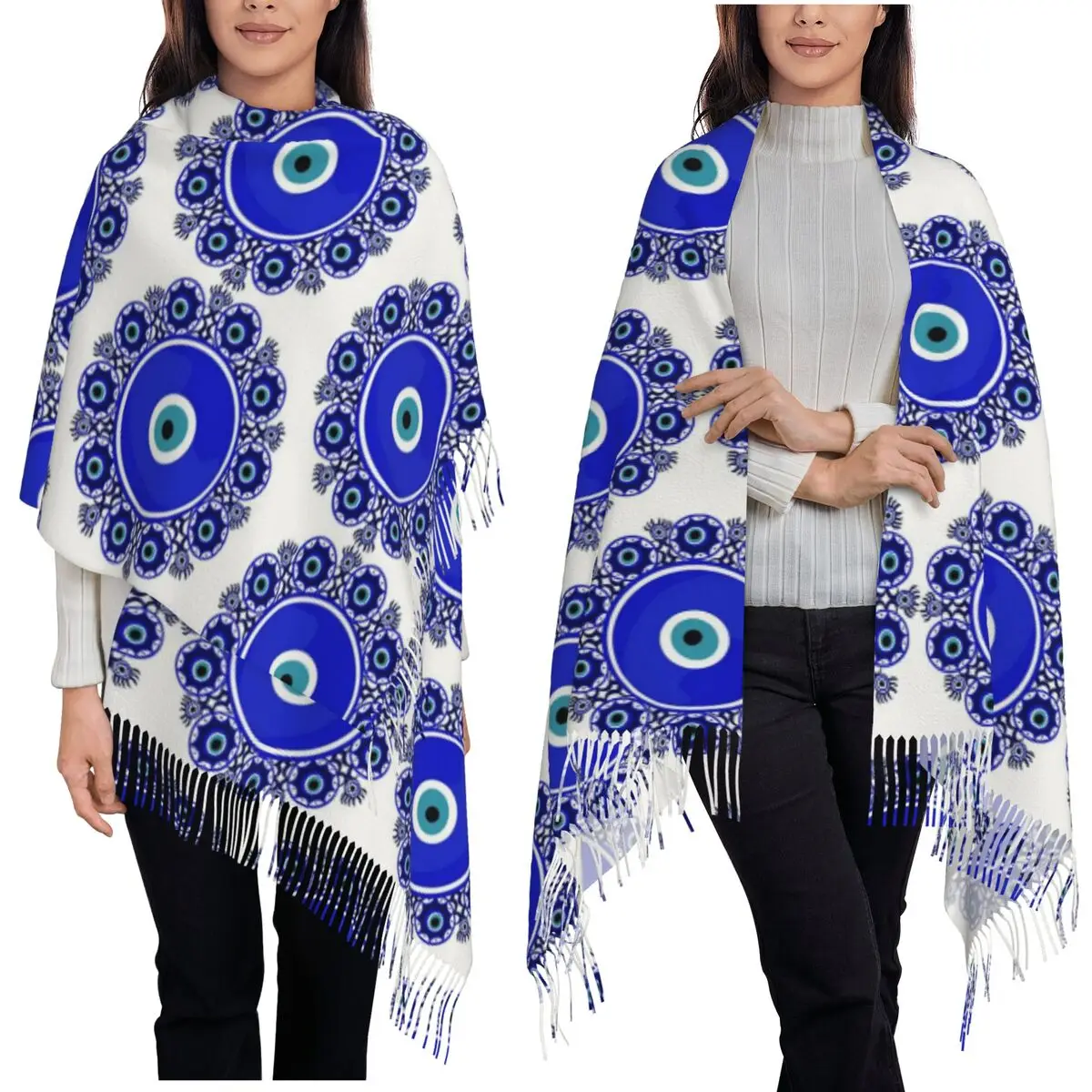 

Мандала от сглаза в золотом и синем цвете Lucky Charm Амулет Шарф Шарфы с кисточками для женщин Шали и накидки Длинная осенне-зимняя шаль