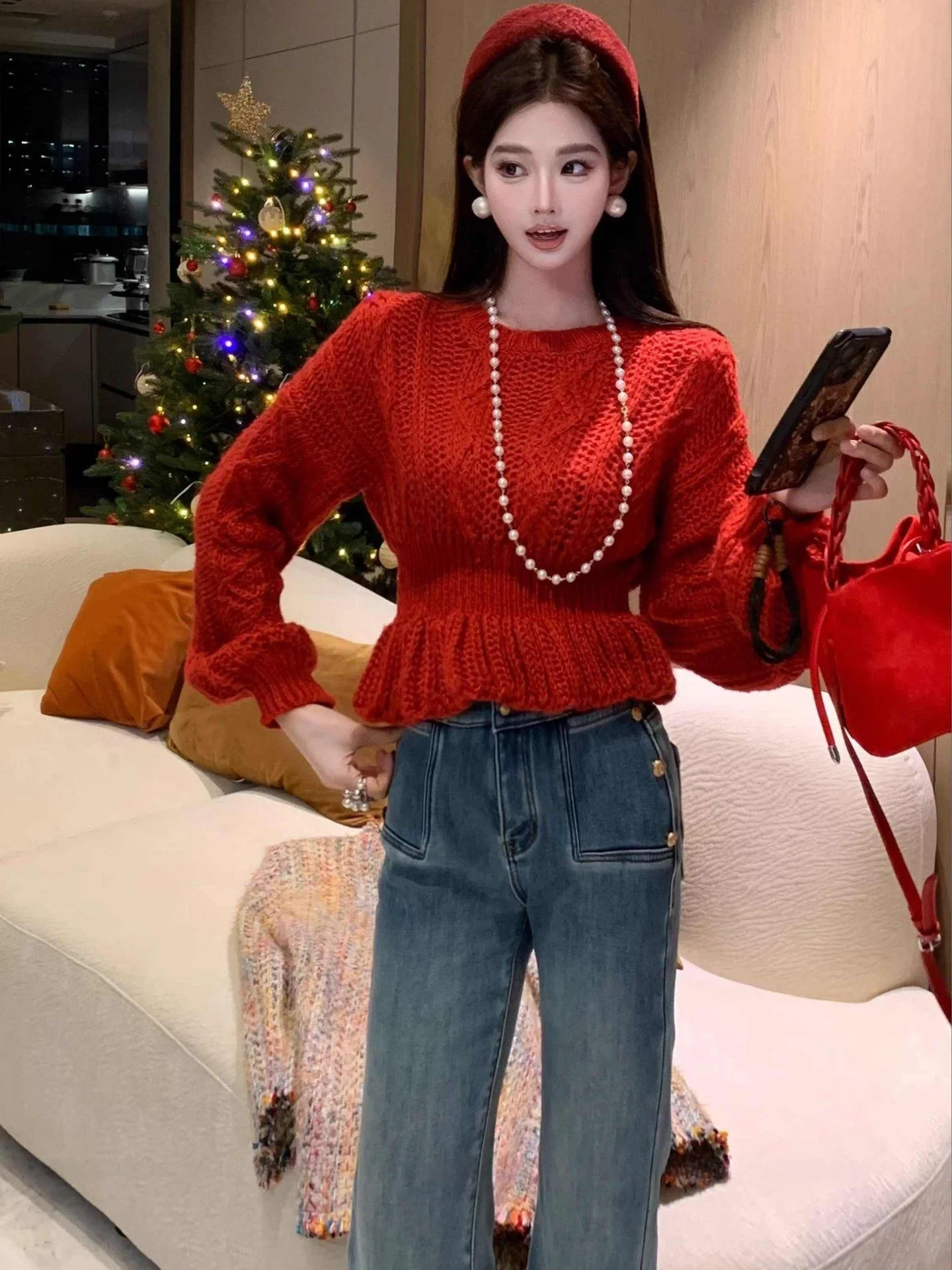 

Slimming Long Sve Knitwear Korean Lazy Sle Women's Faion Winter New Waist-Cinching Top Trendy Commute Sle Regular Fit