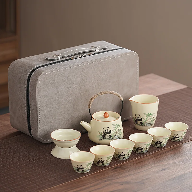 Chinese Style Cute Ru Kiln Panda Tea Set Chinese Style Set Home Office Kung Fu Tea Set Business High-end