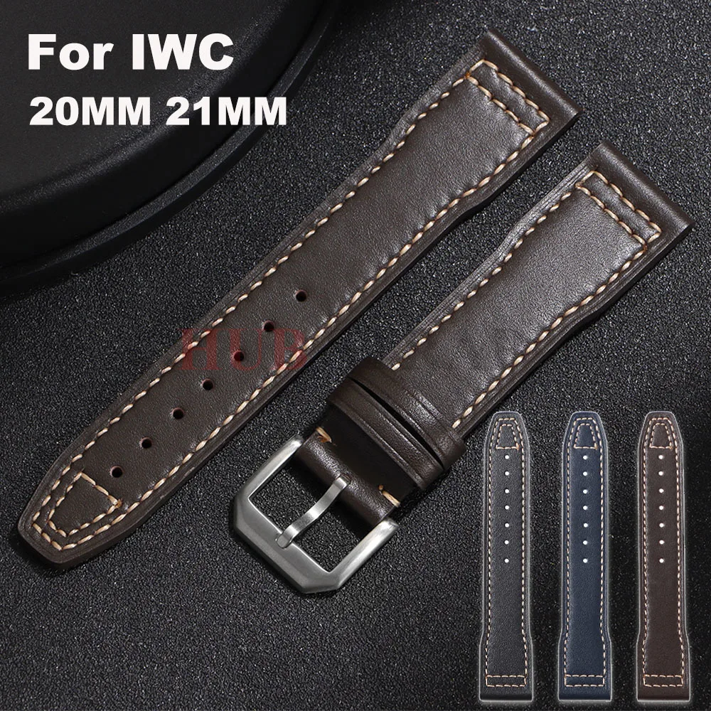 Correa de piel de vaca de 20mm y 21mm para piloto IWC Portugieser Portofino para mujeres y hombres, correa de reloj suave de negocios, accesorios para reloj