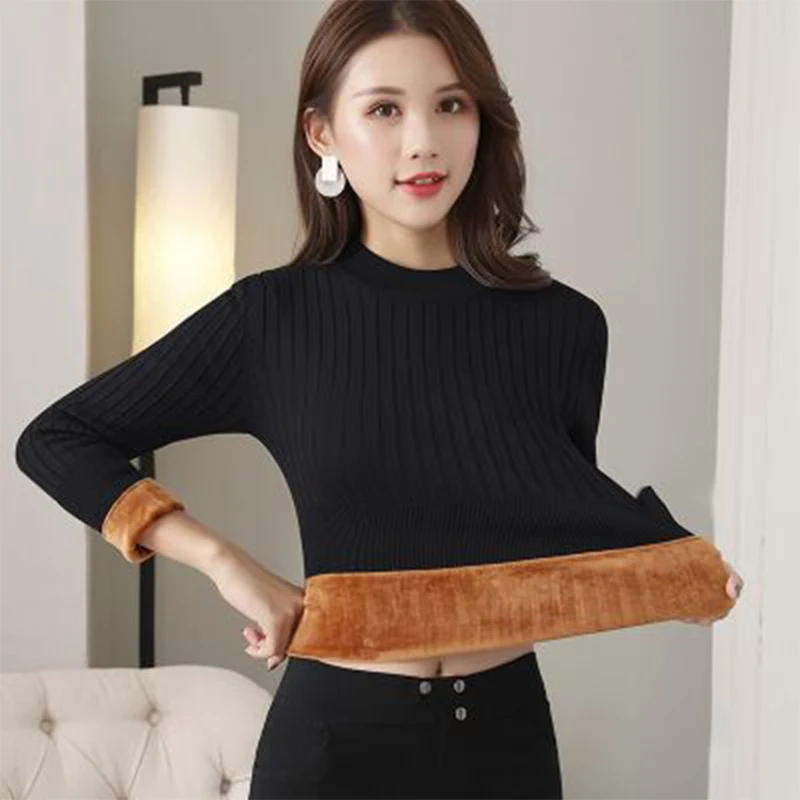 

Plus fleece sweater bottoming shirt women's winter thick long-sleeved thick warm autumn and winter all-match sweater pullover
