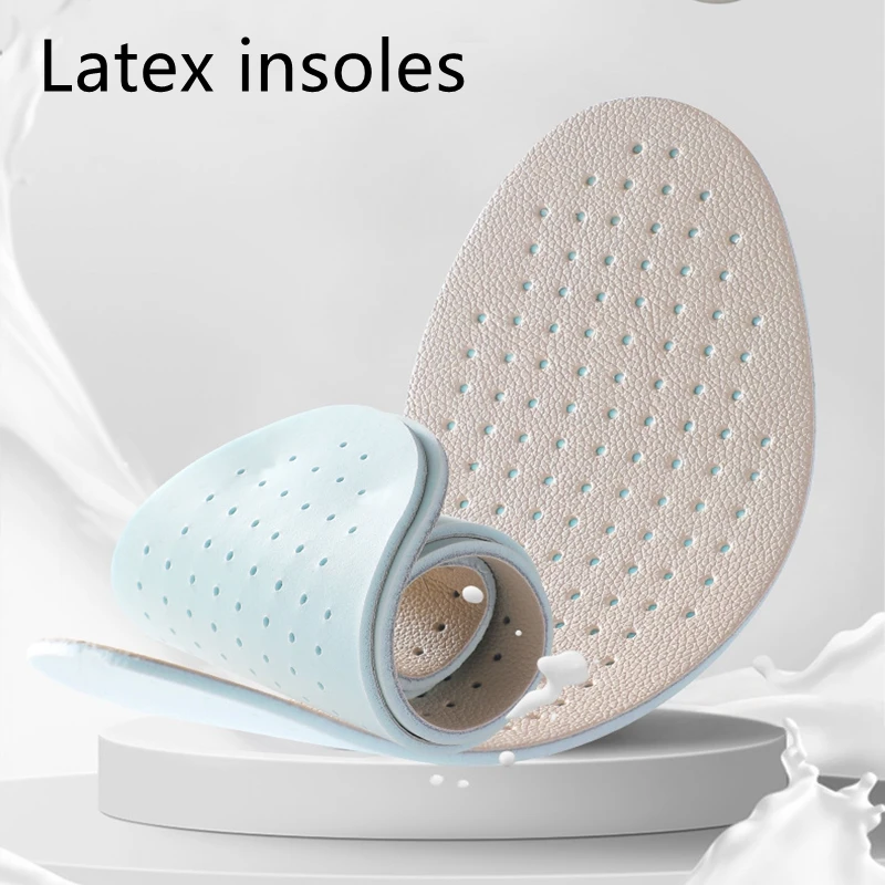 1Pair Latex Cowhide Insoles Breathable Sweat-absorbing Insoles for Sneakers Elastic Shock-absorbing Soles Outdoor Sports Insoles