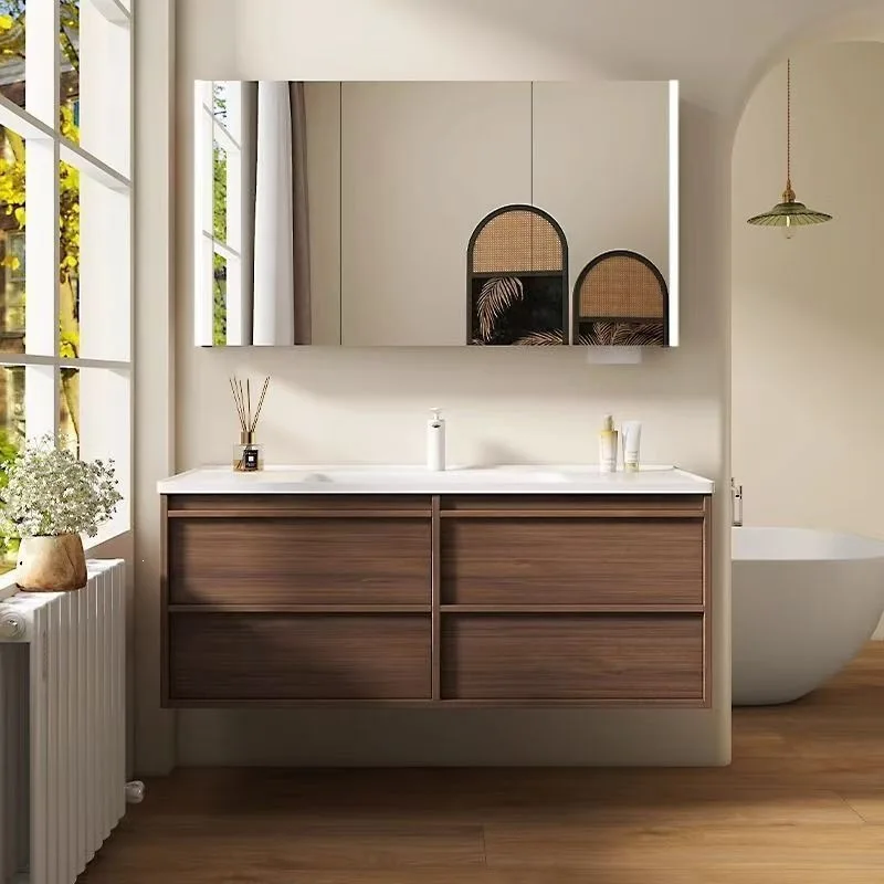 Ceramic integrated basin, double basin 1m-2m bathroom cabinet combination bone wind wash basin, toilet wash basin