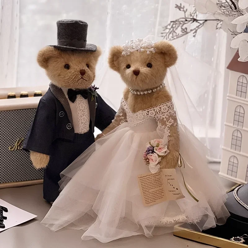 

Luxury Joint Teddy Bear Groom and Bride Plush Toys Wedding Gift Stuffed Bears Poseable Plush Soft Toy