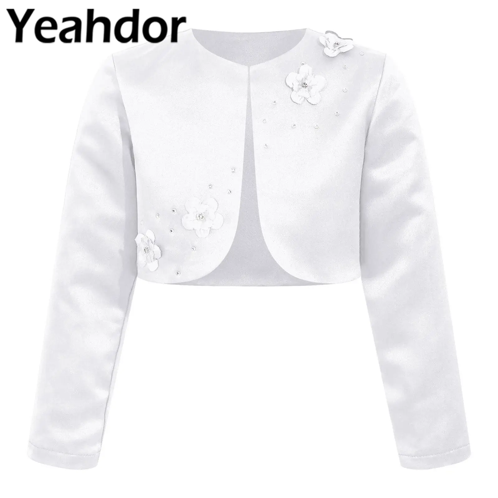 

Kids Girls Satin Bolero Shawl Long Sleeve Open Front Cardigan Wedding Party Wrap Princess Flower Girl's Jackets Dress Accessory