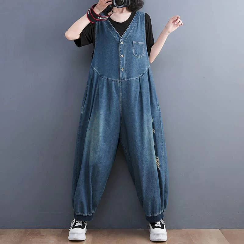 Combinaisons en denim taille haute pour femmes, combishort bleu aéré, pantalon croisé, salopette pour femmes, vêtements une pièce