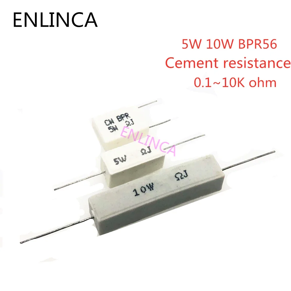 10szt 5W 10W BPR56 rezystory ceramiczne 0.1 ~ 10k ohm 0.33R 1R 10R 100R 0.22 0.33 1 10 100 1K 10K Rezystancja cementu ohm