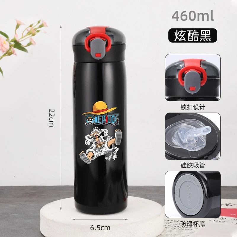 460ML One Piece Thermos Cup Anime Cartoon Water Cup Stainless Steel Insulated Cups Water Bottle Straw Drinking Bottles Xmas Gift