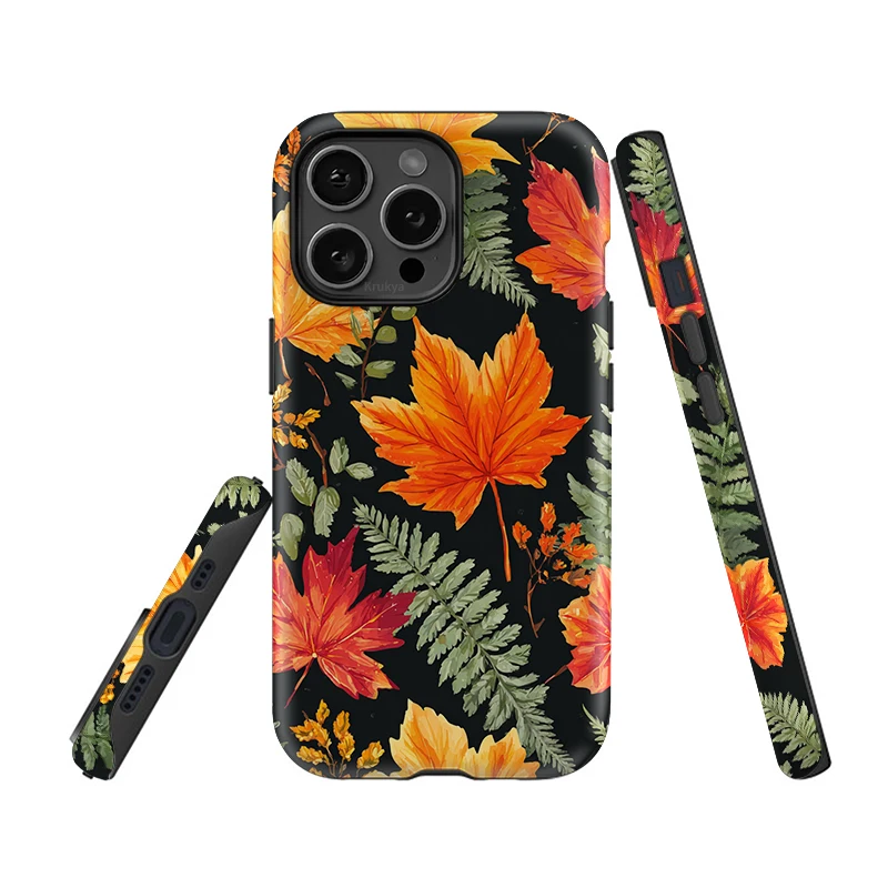 Casing HP Motif Daun Krukya Untuk iPhone 16 Pro Max 17 Air 15 14 13 12 11 XS XR X 15Plus SE 2020 Penutup Akrilik Lapis Ganda