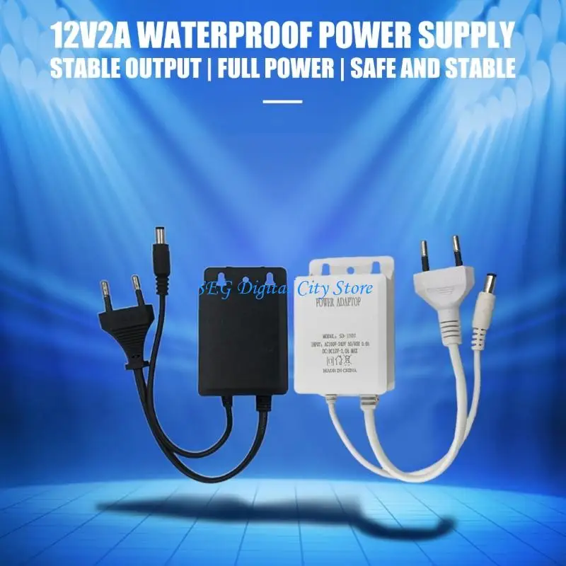 U75B Waterproof Outdoor Power Adapter AC100 240V to DC12V 2A for Security Cameras