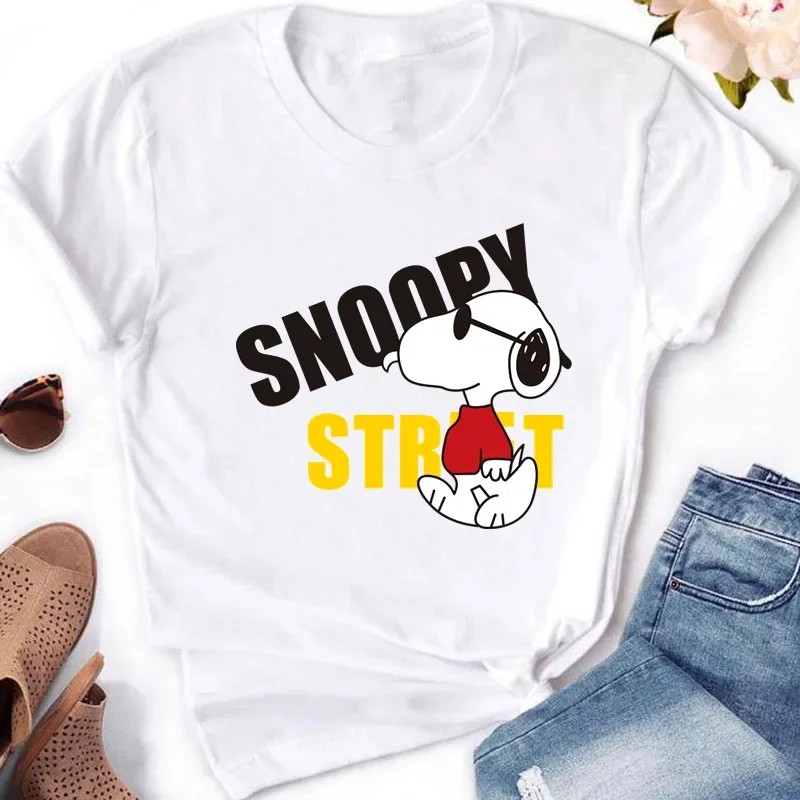 Malerei Snoopy Tier 2024 Damen Hunde Muster Gedruckt Sommer Casual Kurzarm Mädchen T-Shirt Tees Tops Weibliche Nette T Shirt