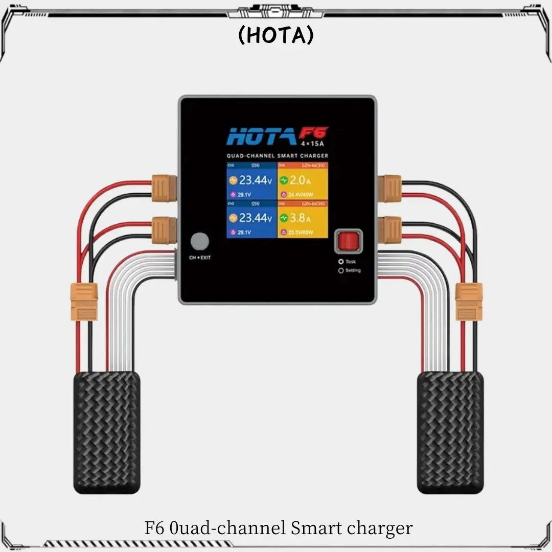 HOTA F6 QUAD-CHANNEL SMART Charger DC1000W 4*15A for Lipo LiIon NiMH Lipo Battery Balance Charger Discharger with USB 45W Type-C