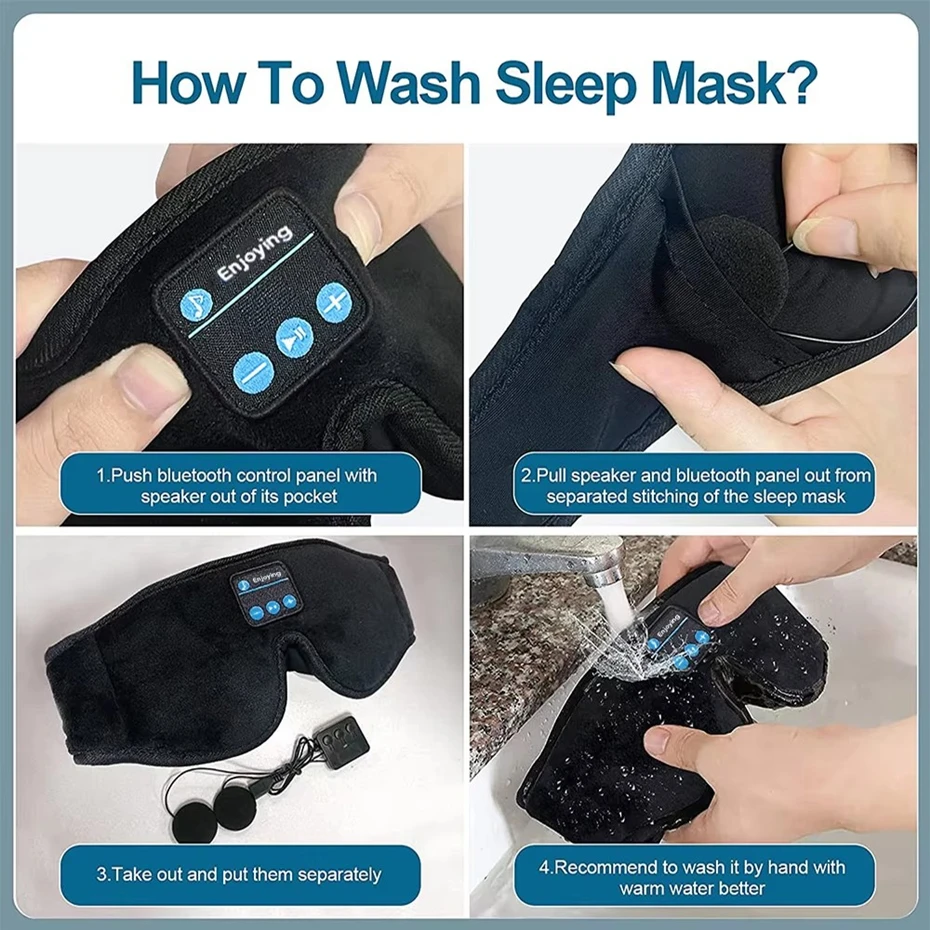 Bluetooth Sleeping Headphones Noise Cancelling3D Eye Mask Wireless Air Travel Headbands Soft Elastic Comfortable Music Earphones view 6