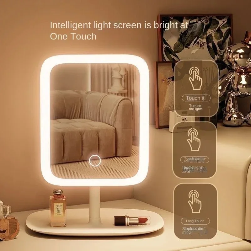 LED Makeup Mirror, Touch Control 3 Light Modes, Rechargeable Portable Vanity Mirror with Stand & Foldable Design
