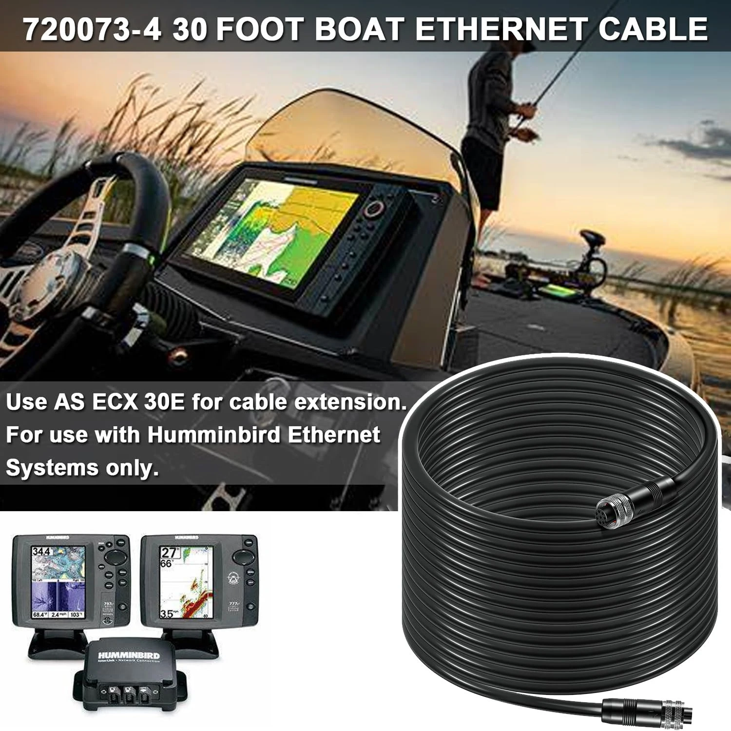 

AS EC 30E 720073-4 Ethernet-кабель 30 футов, подходит для Ethernet-кабеля Humminbird Boat, подходит для моделей Helix, APEX, SOLIX и Onix