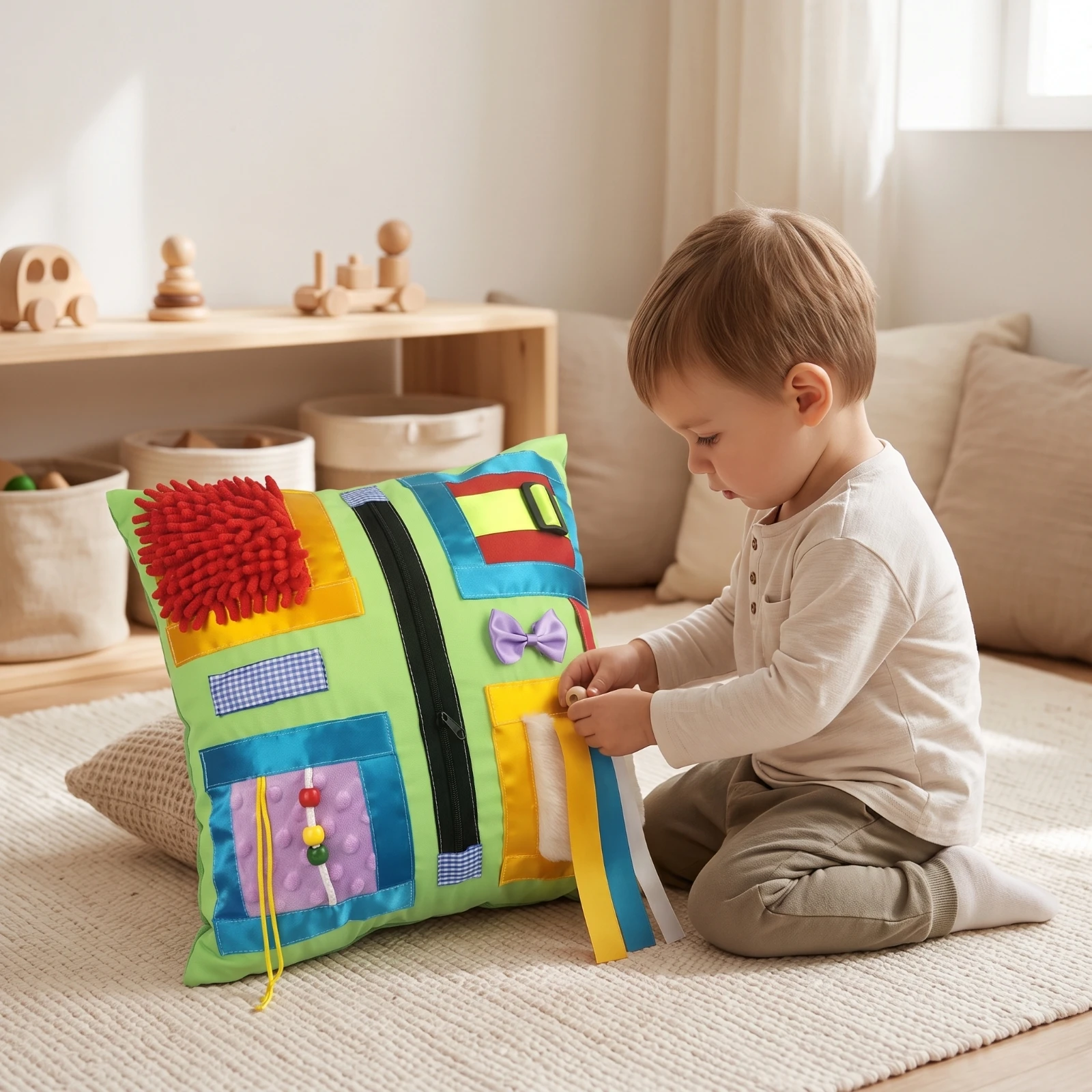 Sensory Cushion with Zipper PP Cotton Filled Tactile Training Pillow Polyester for Toddlers, Therapeutic, Home Learning