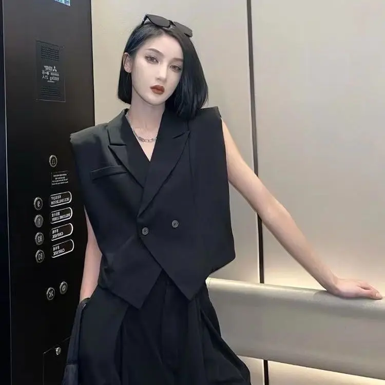 

Insozkdg Black Suit Vest Women Top Summer Korean Fashion Slim-fitting High-end Casual Sleeveless Suit Jacket Women Clothing