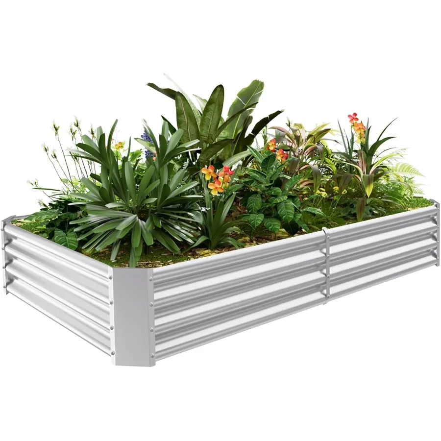 

6×3×1ft Galvanized Metal Raised Garden Bed Metal Planter Kit Box Outdoor for Deep-Rooted Vegetables Flowers Green and Herbs……
