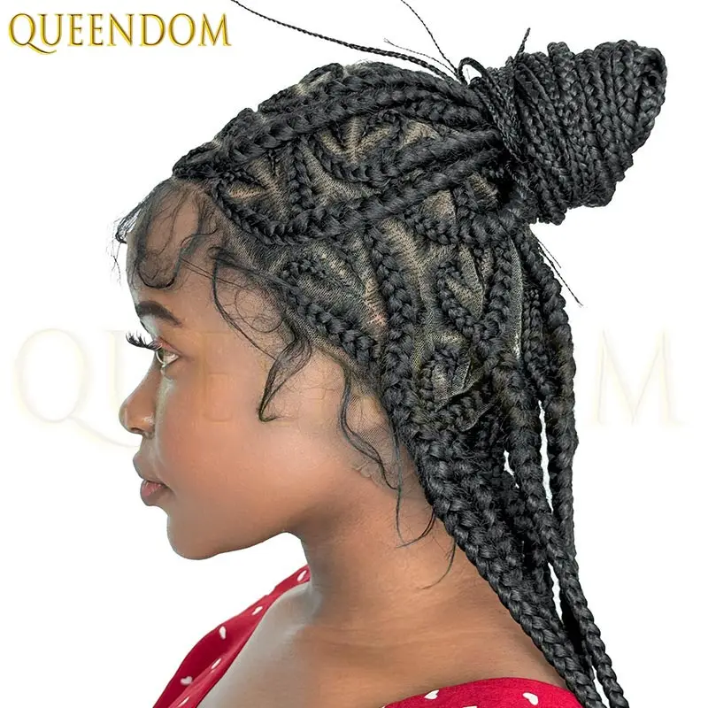 

36-дюймовый полный парик шнурка в форме сердца для чернокожих женщин, синтетический плетеный парик в форме богини, детские волосы, искусственный локоны, косичка, парик