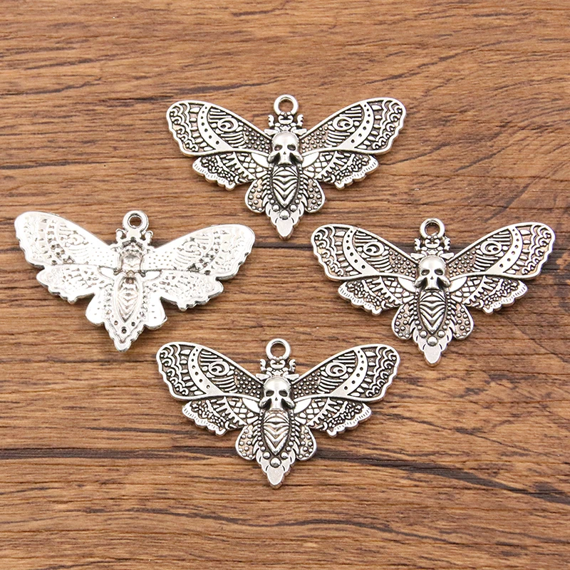 6PCS 27*43mm Metal Alloy New Product Two Color Skull Butterfly Charms Animal Pendant For Jewelry Making DIY Handmade Craft