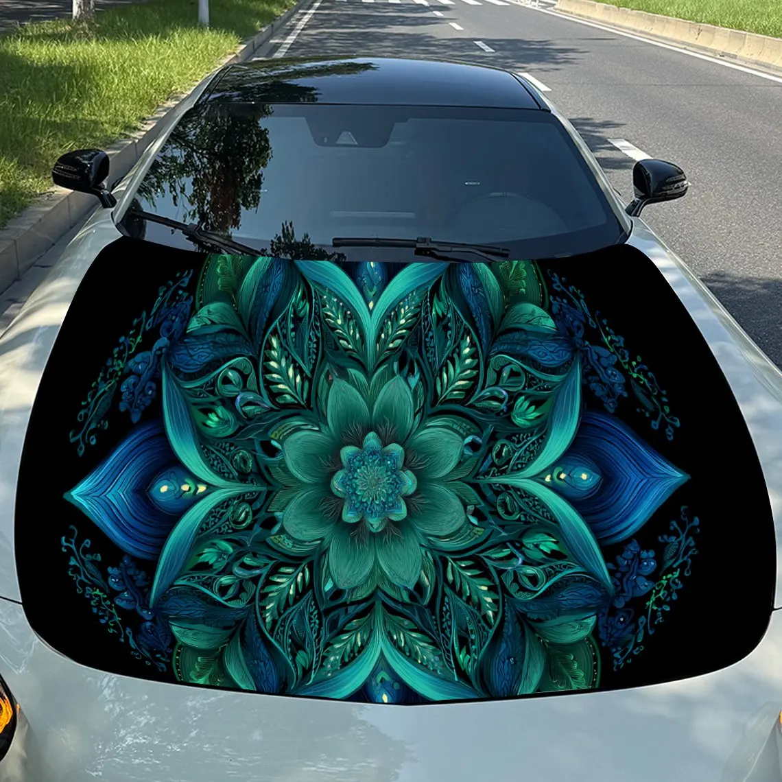 

Green and blue mandrake flowers Car Hood Vinyl Stickers Car Surface Protection Decal Car Decoration Cover Vinyl Wraps Waterproof