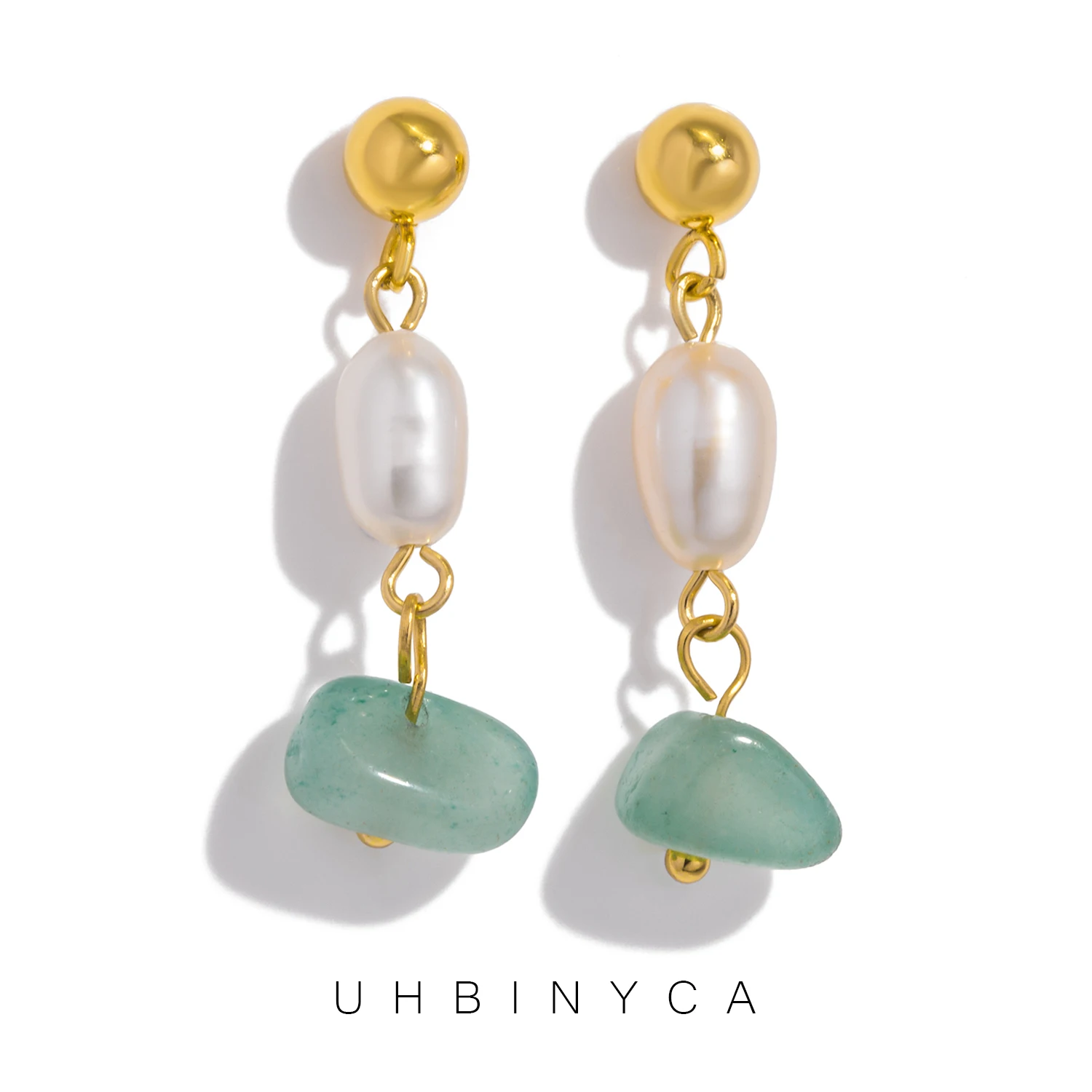 UHBINYCA Stainless Steel Natural Crushed Stone Pearl Drop Earrings 18K PVD Plated High Quality Exquisite Fashion Women Jewelry