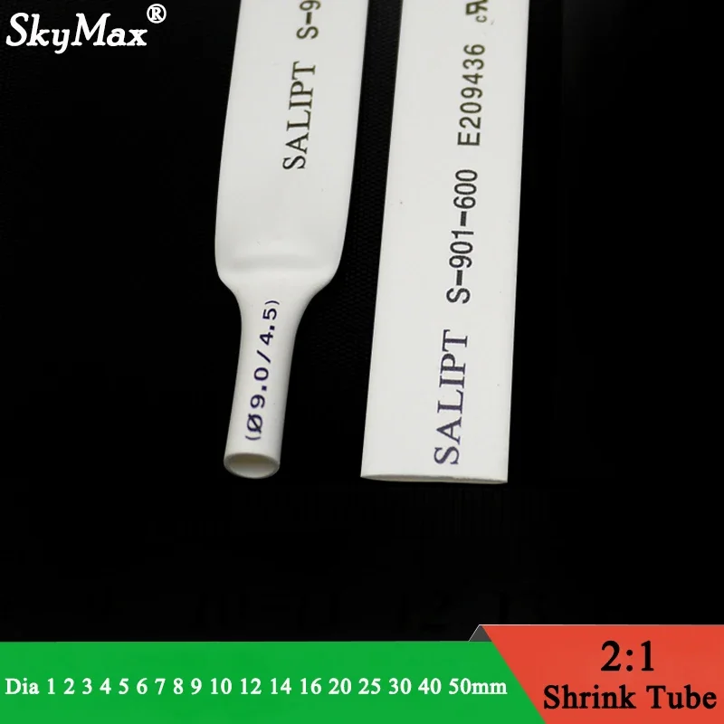 1 Meter White Dia 1 2 3 4 5 6 7 8 9 10 12 14 16 20 25 30 40 50 mm Heat Shrink Tube 2:1 Polyolefin Thermal Cable Sleeve Insulated