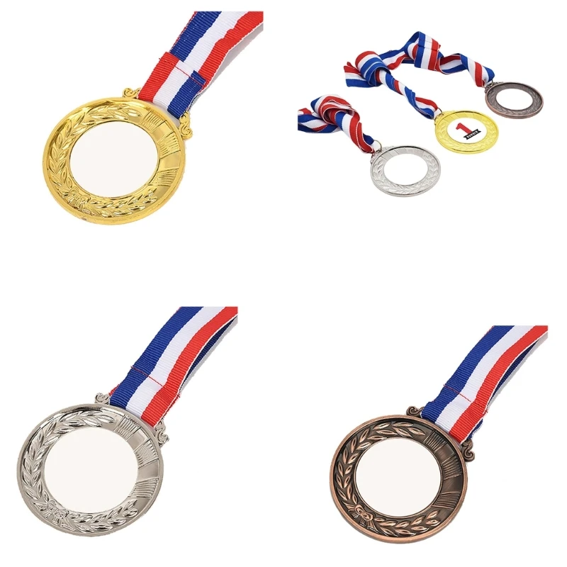 DIY Gold/Silver/Copper Color Medal Sublimation Heat Transfer Medal with Wheat Ear Commemorative Gifts for Winners Dropship