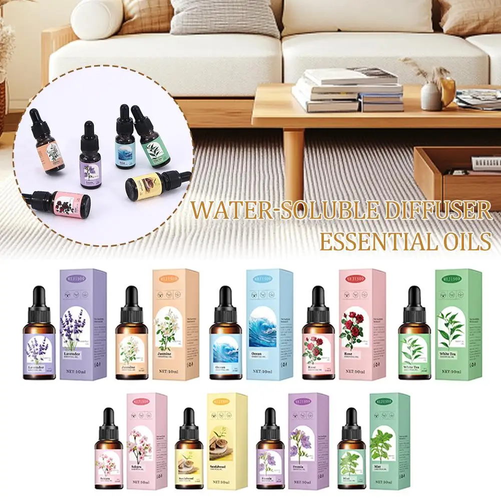 10ml 향수 수용성 에센셜 오일 라벤더 티 로즈 스트레스 레몬 릴렉스 가습기 바다 향기 방출 상쾌한 P6M7